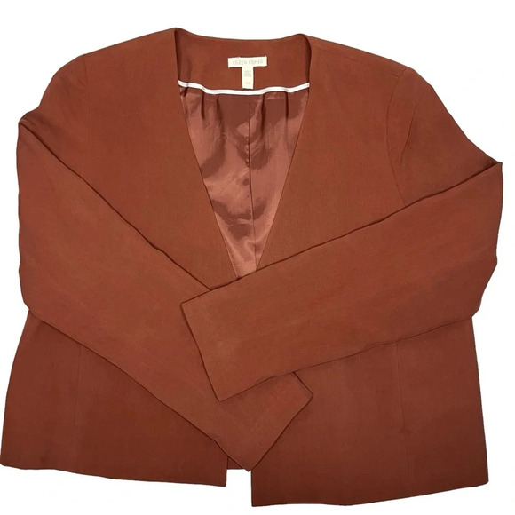 Eileen Fisher 100% Silk Terracotta Open Front Collarless Jacket Size Small - Picture 7 of 10